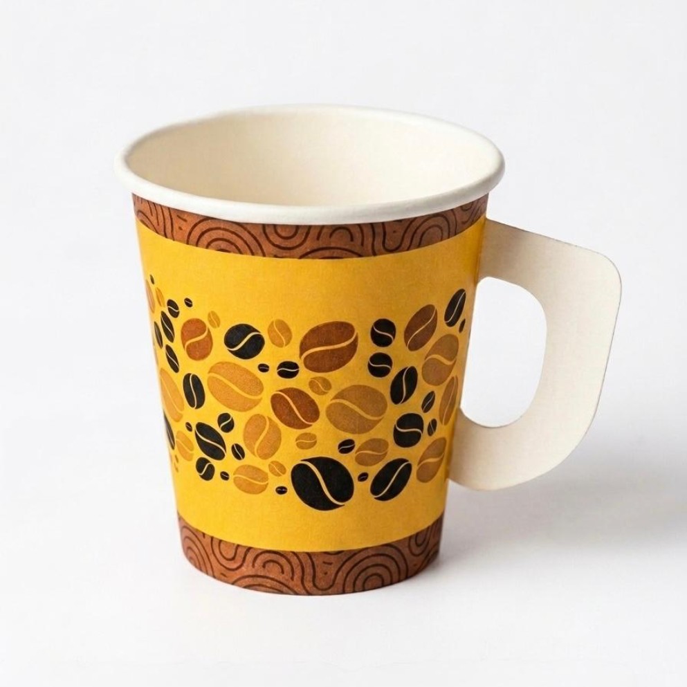 The Paper Cup HD 7oz with Handle is a high-quality disposable paper cup designed for serving hot and cold beverages. Featuring a sturdy built-in handle for a comfortable grip, it is ideal for tea, coffee, and other drinks. Suitable for use in hotels, restaurants, cafes, offices, catering services, and takeaway outlets. Each carton contains 1,000 pieces, making it an excellent choice for commercial and bulk use.