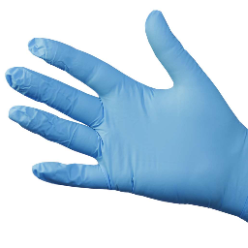 This nitrile glove is an industrial grade, blue, disposable glove commonly used in industries where dexterity is needed, such as, for food processing, janitorial, manufacturing, automotive and industrial applications