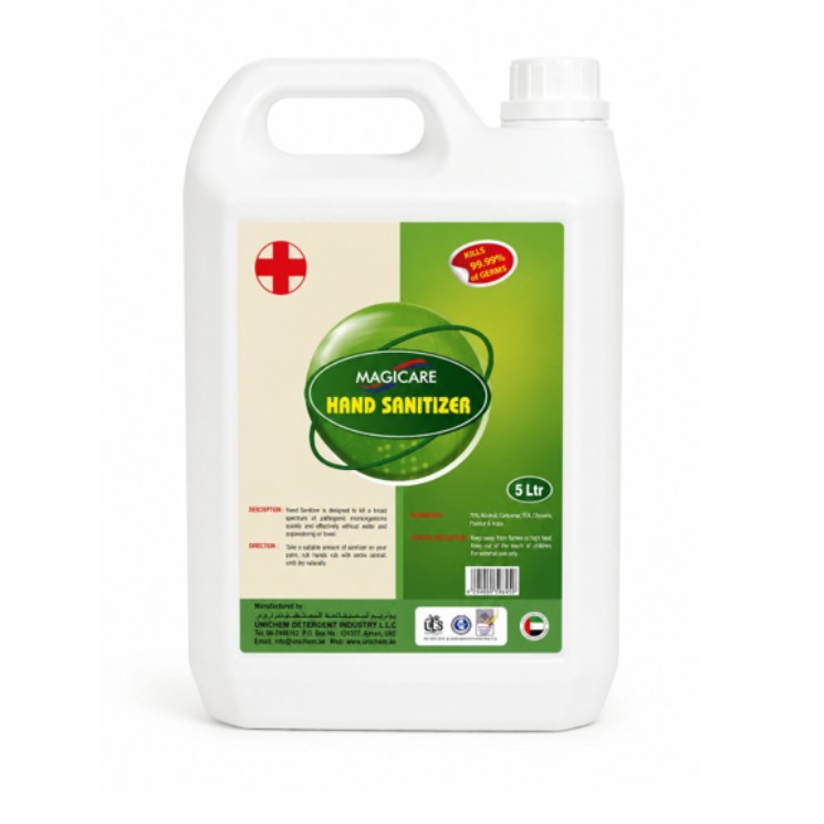 Our Hand Sanitizer 5L is a premium alcohol-based hand disinfectant formulated with alcohol to help maintain effective hand hygiene by eliminating up to  of common germs and bacteria. Its quick-drying, non-sticky formula is gentle on the skin and suitable for frequent use without the need for soap or water. The economical 5-liter pack is ideal for refilling sanitizer dispensers in offices, hospitals, schools, restaurants, hotels, shopping malls, factories, warehouses, and other commercial or residential environments, providing a reliable and cost-effective solution for everyday hygiene and cleanliness.