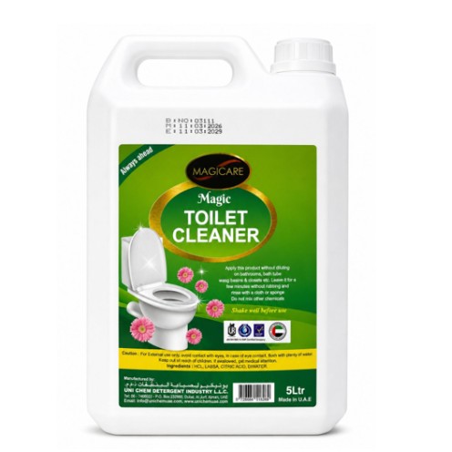 Keep toilets and bathroom surfaces fresh, clean, and hygienic with Toilet Cleaner Magic 5Ltr. Designed for effective everyday cleaning, it helps tackle dirt, stains, and unpleasant buildup while leaving surfaces looking fresh and well maintained. The convenient 5-litre gallon is ideal for homes, offices, hotels, restaurants, and professional cleaning needs. Each carton contains 4 pieces, making it a practical and economical choice for regular and high-volume cleaning.