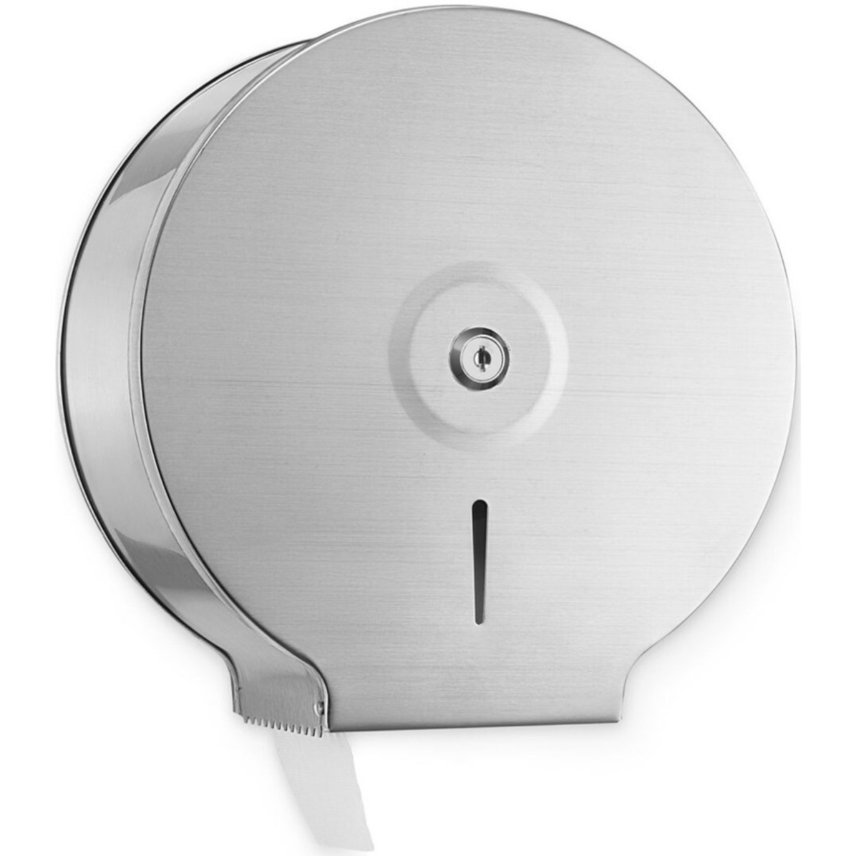Stainless Steel Jumbo Toilet Tissue Dispenser Steel Jumbo Toilet Tissue Dispenser is perfect for high traffic restrooms, break rooms, food service facilities, healthcare facilities and the like. This tissue dispenser can accommodate any brand of nine-inch jumbo tissue with a minimum 2.5-inch core diameter. Its rounded top prevents the dispenser from being used as a shelf to minimise abuse and extend the product’s life.
