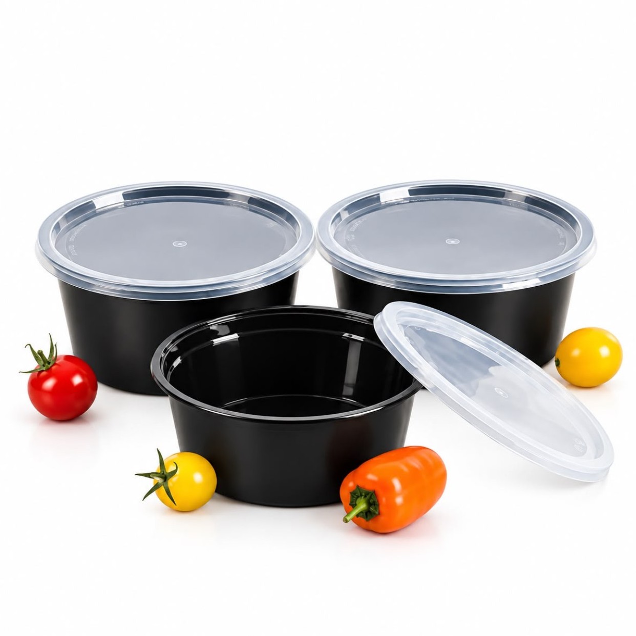 Black Round Microwave Container with Lid