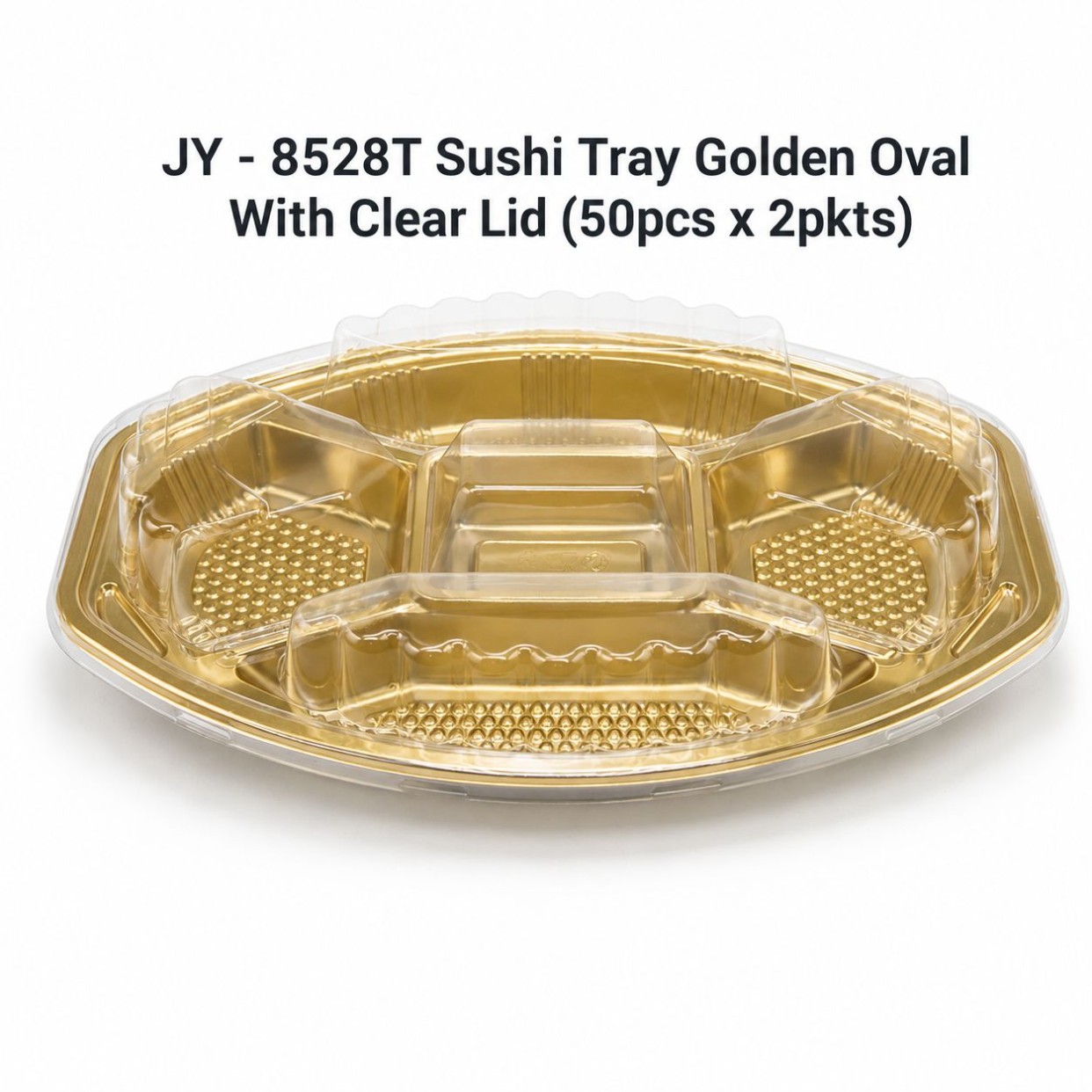 Disposable Sushi Golden Oval Shape Container with Clear Lid: Ideal for Serving and Takeout